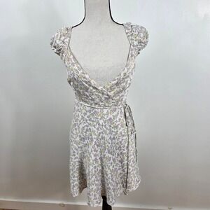 ZARA  Wrap Mini Dress Cap‎ Sleeve Sweetheart Neckline White Purple Yellow NWOT
